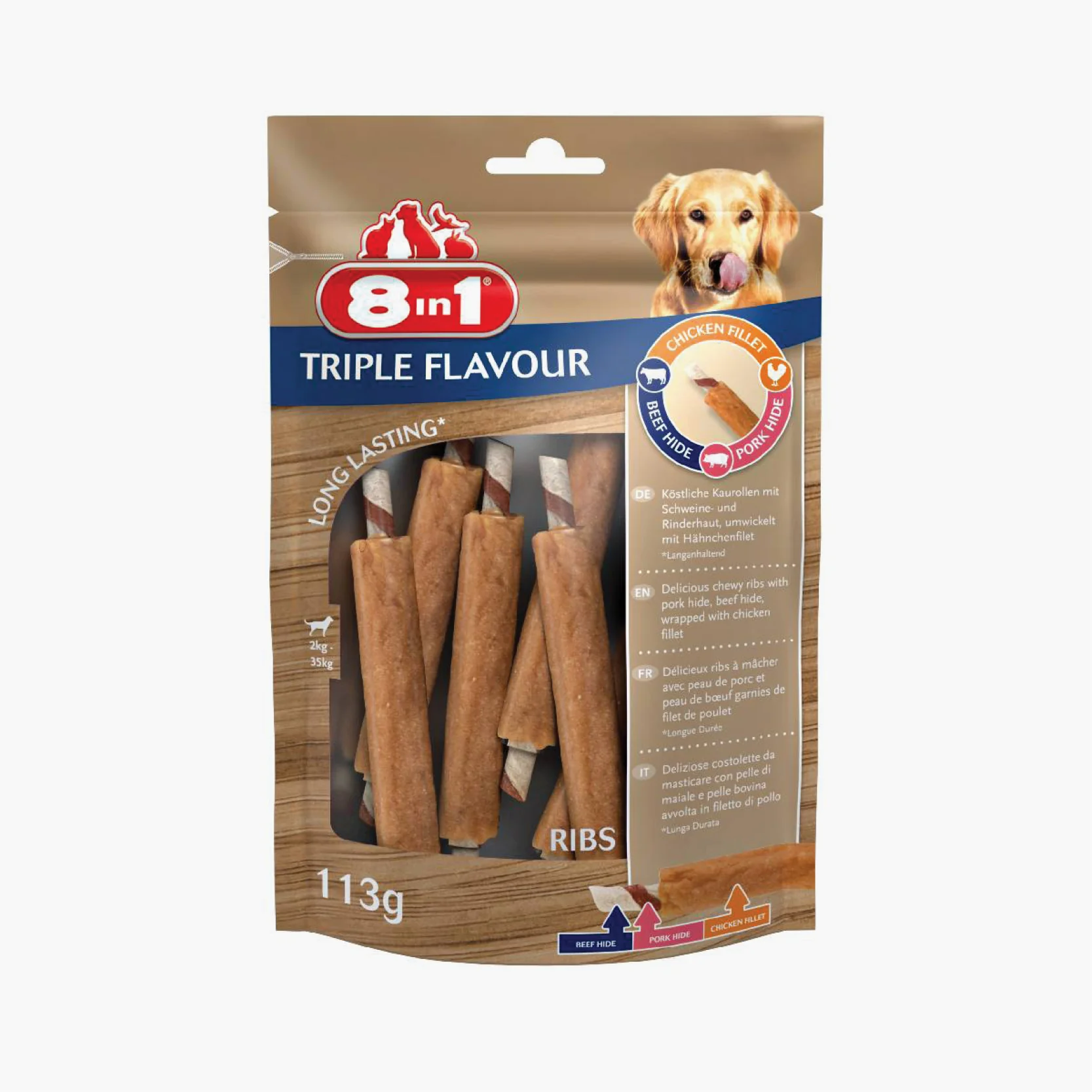 8in1 Triple Flavour Ribs Chew Sticks 113g