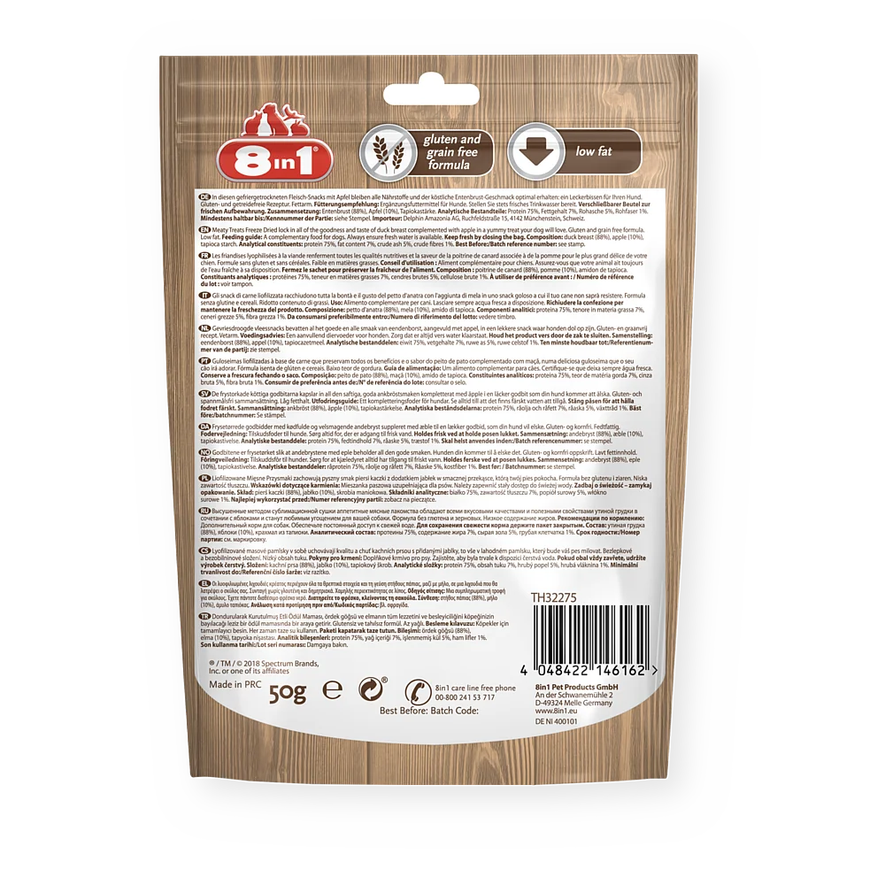 8in1 Meaty Treats Freeze Dried meaty snacks with duck & apple