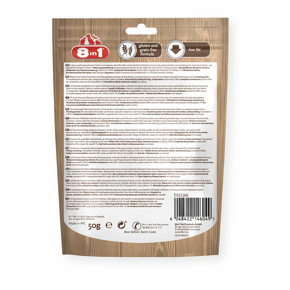 8in1 Meaty Treats Freeze Dried treats with 100% duck breast