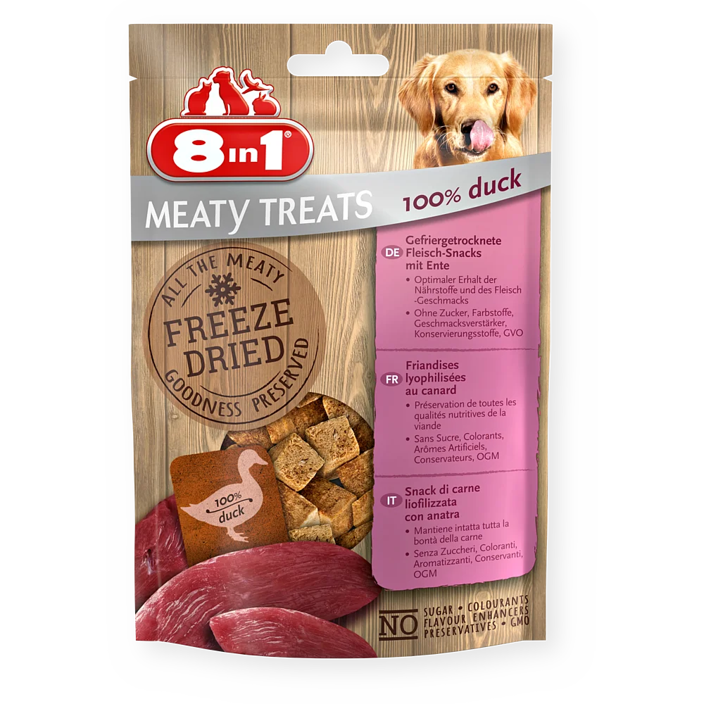 8in1 Meaty Treats Freeze Dried treats with 100% duck breast