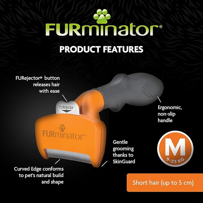 FURminator Undercoat DeShedding Tool For Medium Short Hair Dogs 9-23 Kg, Orange With Grey