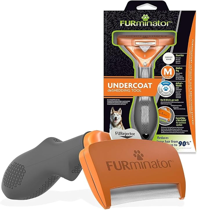 FURminator Undercoat DeShedding Tool For Medium Short Hair Dogs 9-23 Kg, Orange With Grey