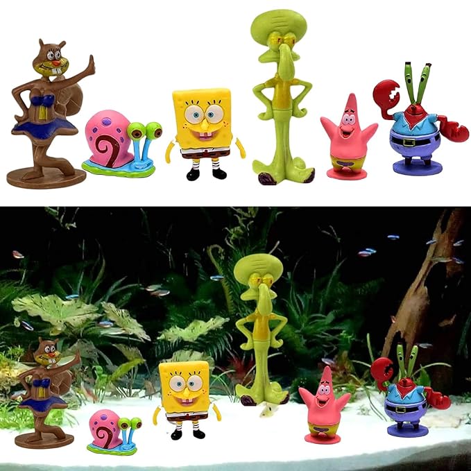 6 Pcs Cute Sponge bob Figure Model Aquarium Fish Tank Landscape