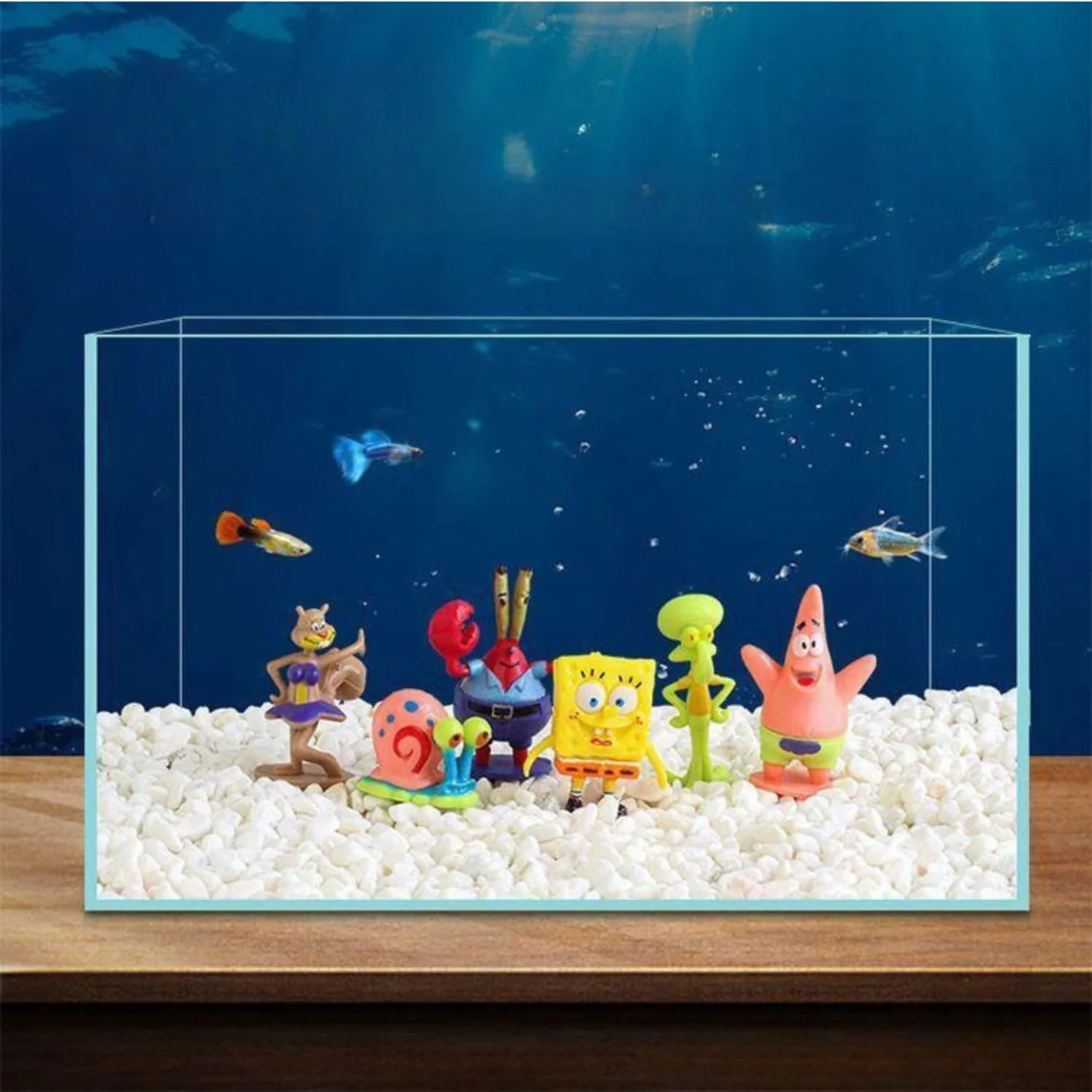 6 Pcs Cute Sponge bob Figure Model Aquarium Fish Tank Landscape