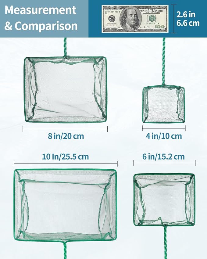 Aquarium Fish Net with Braided Metal Handle 6"